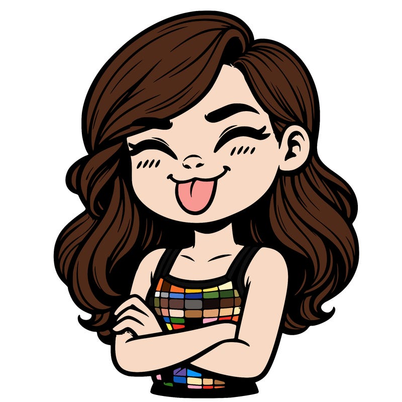 realistic girl crossing her arms and wearing a tank top with her tongue held out she has long hair