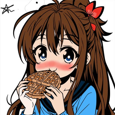 anime eating waffle