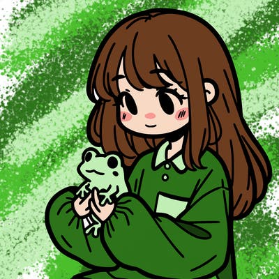 girl with long hair and a oversized shirt. and she is holding a frog