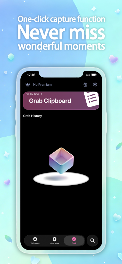 xLiveWallpaper - Video to Live - The Grab Clipboard interface in xLiveWallpaper showing the one-click video capture feature for live wallpapers.