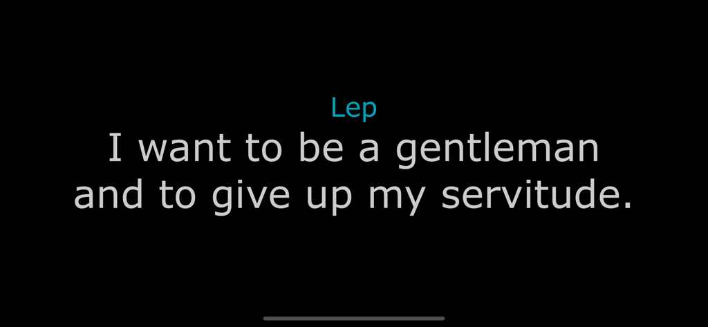 Lyri Live - ライブ公演用に、英語で同期されたオペラ歌詞翻訳を表示するダークモード画面。