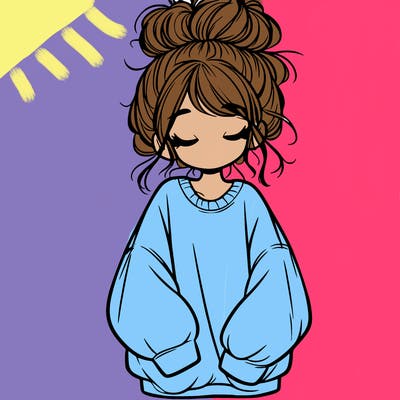 girl with baggy sweatshirt and messy bun