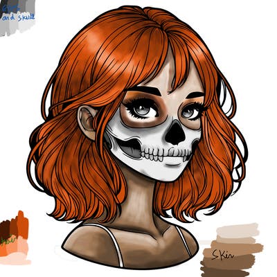 realistic girl with skull