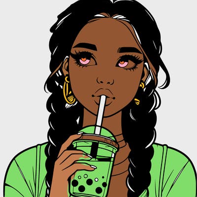 realistic girl with braided hair drinking boba