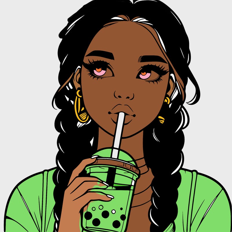 realistic girl with braided hair drinking boba