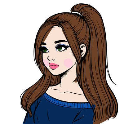 realistic girl with a high ponytail