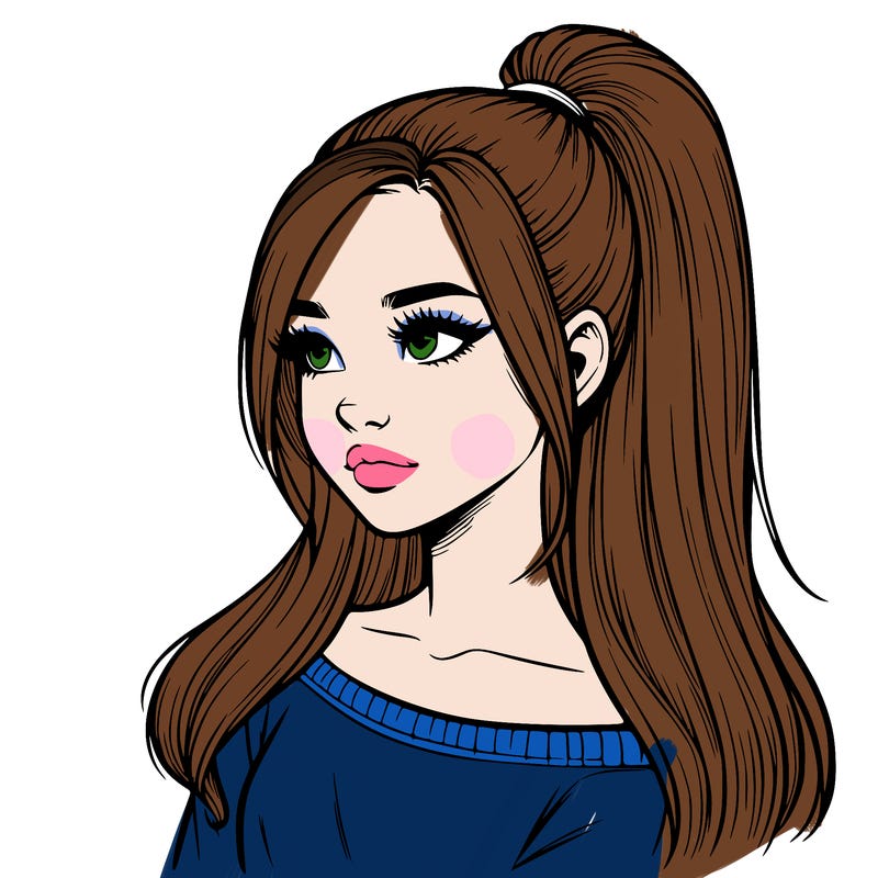 realistic girl with a high ponytail