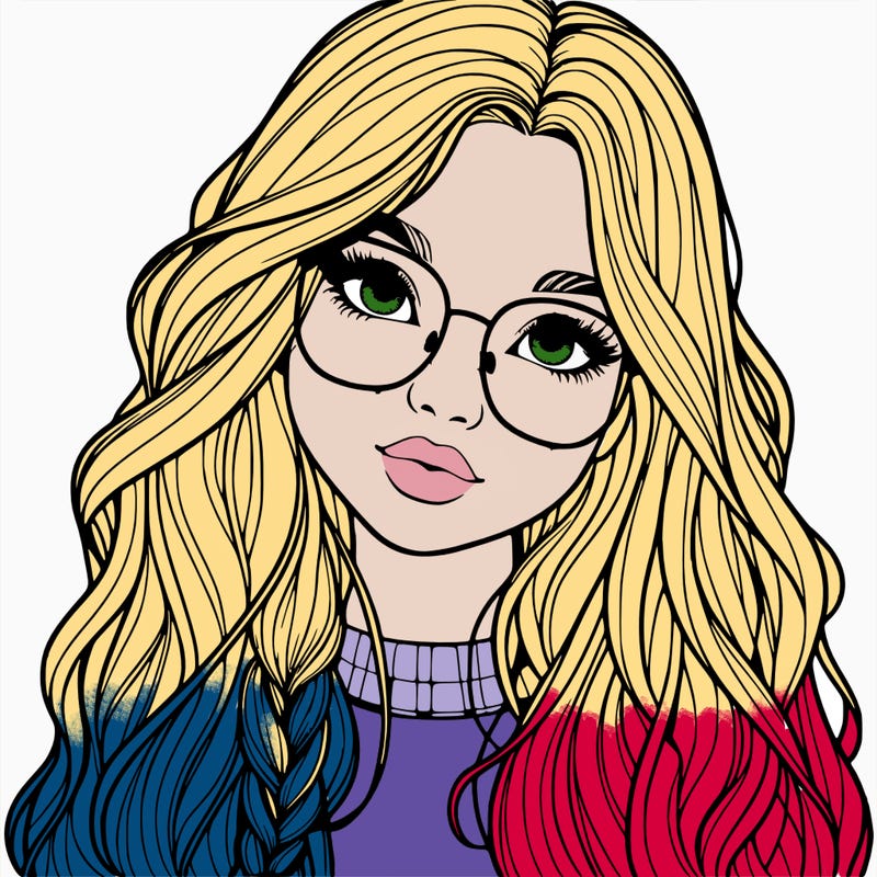 girl with long hair and freckles and glasses realistic