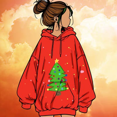 realistic girl with a oversized sweatshirt on and a bun