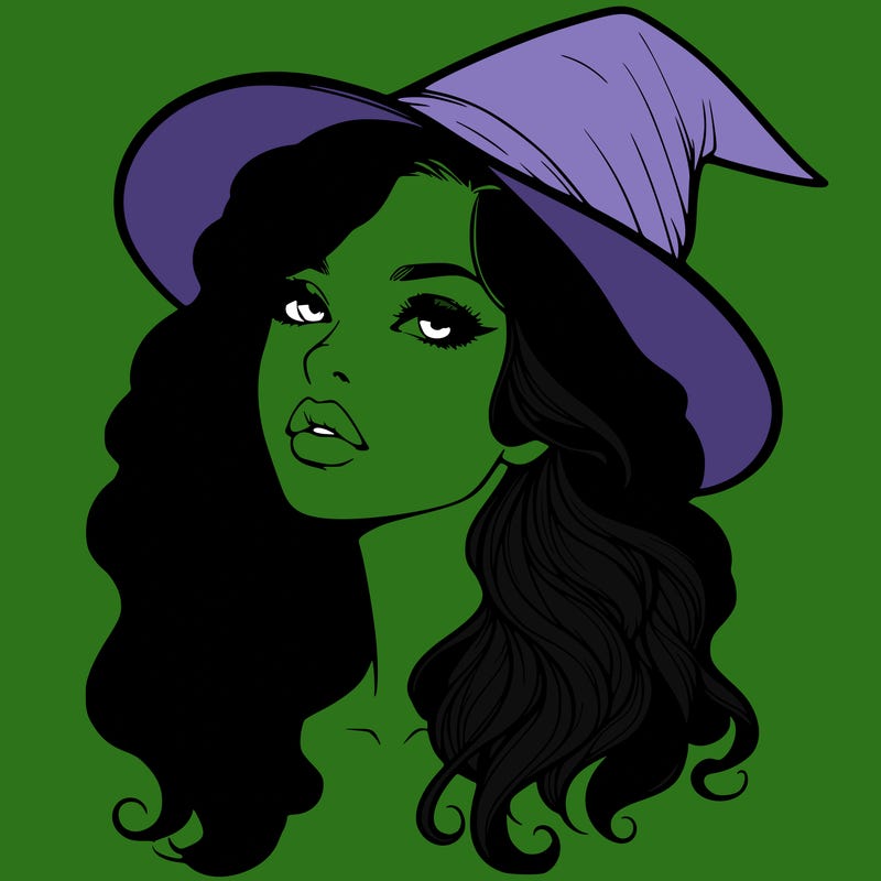 realistic witch girl with wavy hair and lips