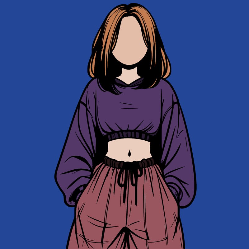 realistic girl faceless with baggy pants and a crop top
