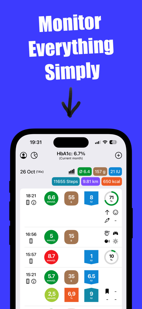 Diabetes Diary & Tracker Plus - Diabetes Diary Plus app dashboard showing blood sugar and insulin logs