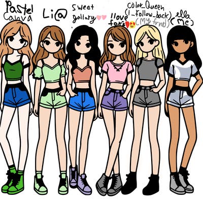 a group of girls wearing crop tops and shorts