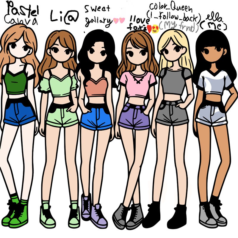 a group of girls wearing crop tops and shorts