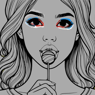 a realistic girl with a lollipop in her mouth