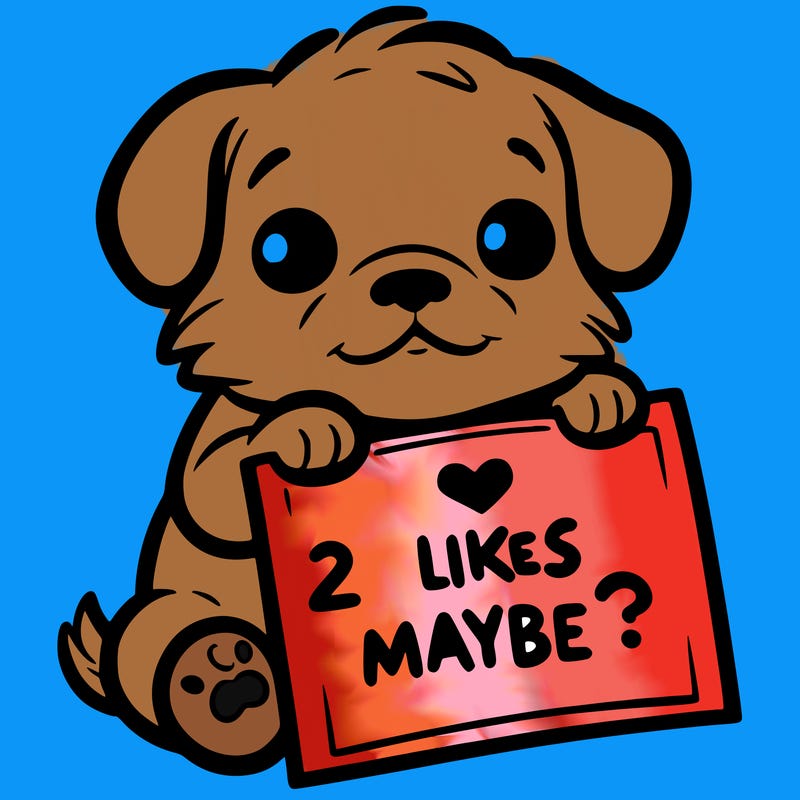 a puppy holding a sign that says 2 likes maybe?