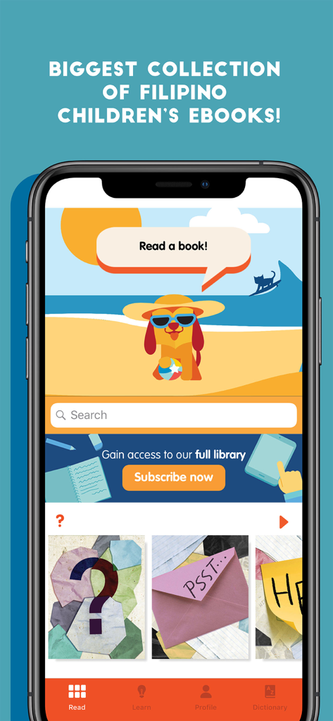 BuriBooks mobile app interface displaying a collection of Filipino children's ebooks