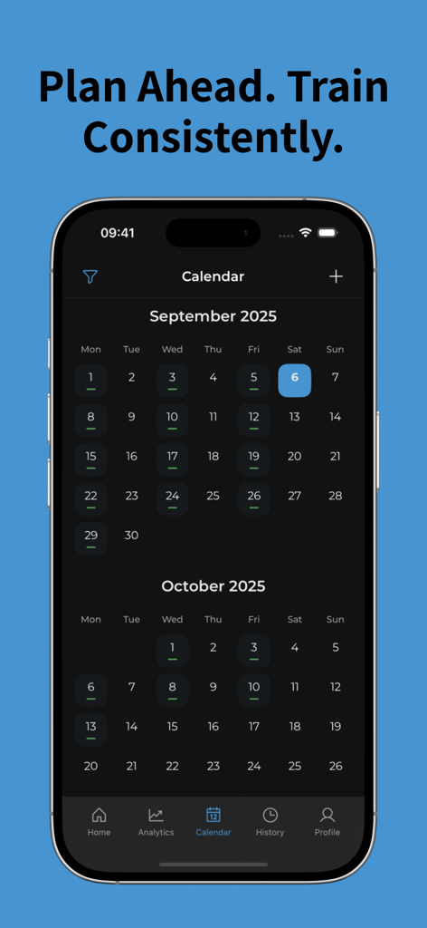 W8Log training calendar displaying workout consistency