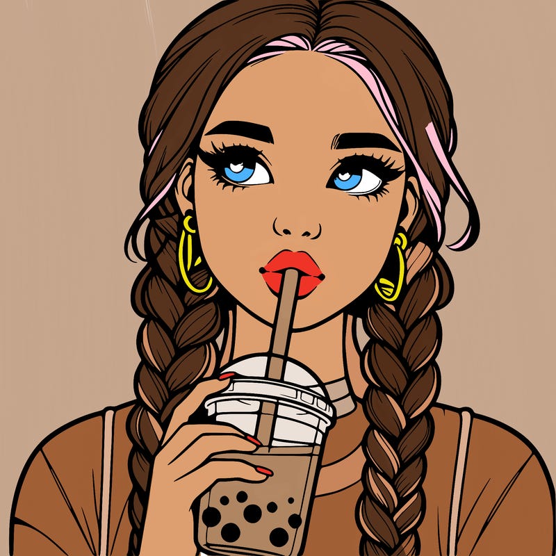 realistic girl with braided hair drinking boba