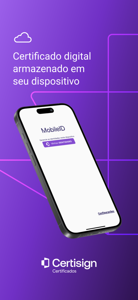 MobileID - Interface do aplicativo MobileID mostrando um certificado digital em uma tela de smartphone