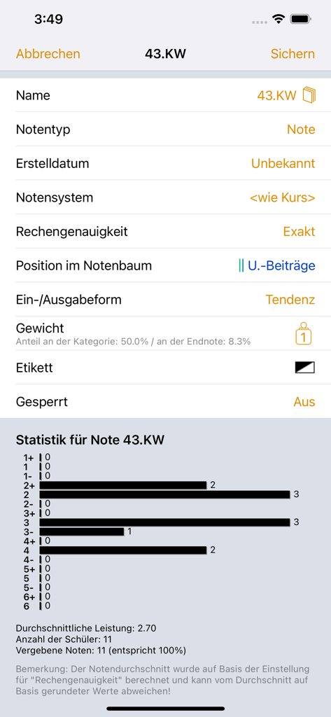 A mobile screen showing a student grade distribution chart and class performance statistics.