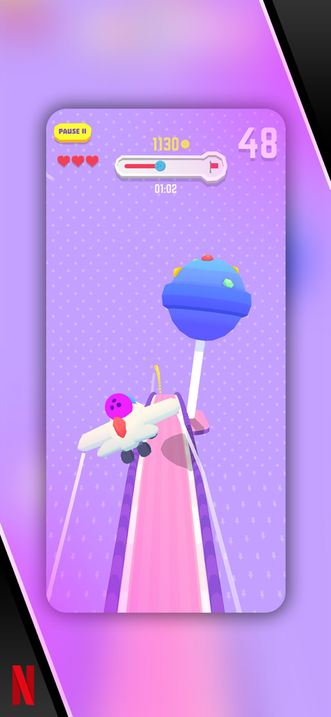 Bowling Ballers - 볼링 볼러스에서 비행기를 타고 트랙 위를 나는 볼링공 캐릭터