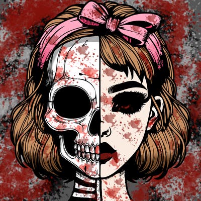 realistic girl with half skull mask