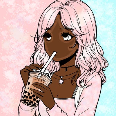 realistic girl drinking boba tea