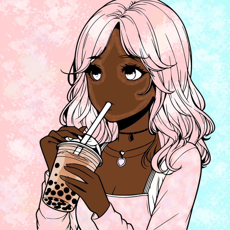 realistic girl drinking boba tea