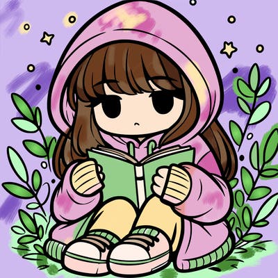 girl in oversized hoodie reading a book