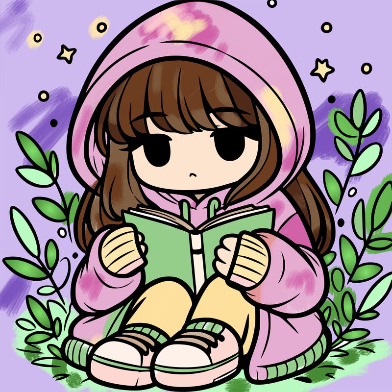 girl in oversized hoodie reading a book