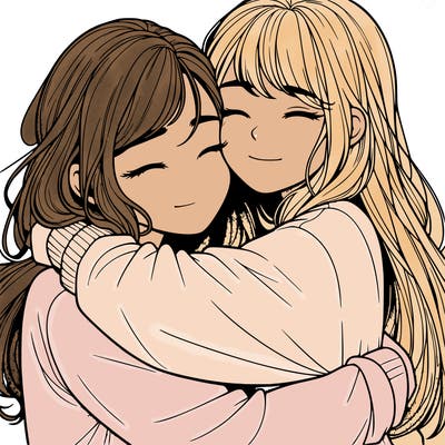 realistic two girls hugging