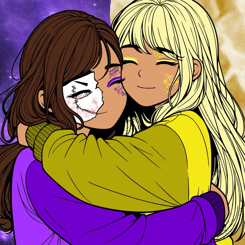 realistic two girls hugging