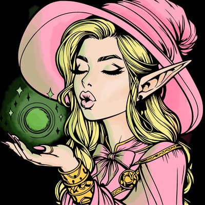 realistic elf casting a spell with lips