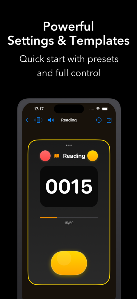 Numly AI: Smart Tally Counter - Numly AI app interface displaying a minimalist reading tally counter with a progress bar and dark mode theme