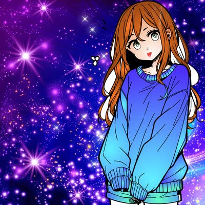 manga teen girl  in a sweater and baggy pants