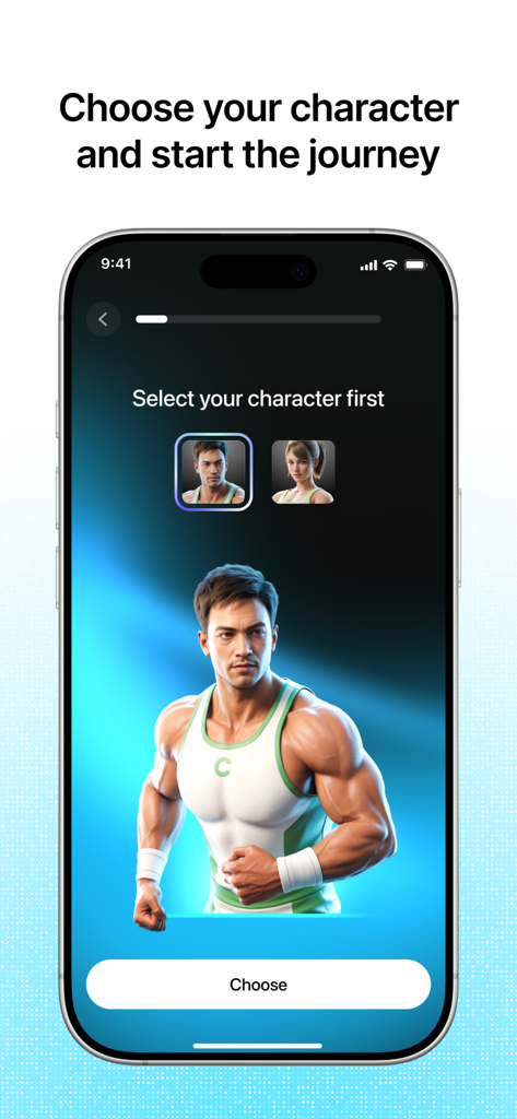 Pantalla de selección de personaje para la aplicación de rastreo de hábitos LOCKED