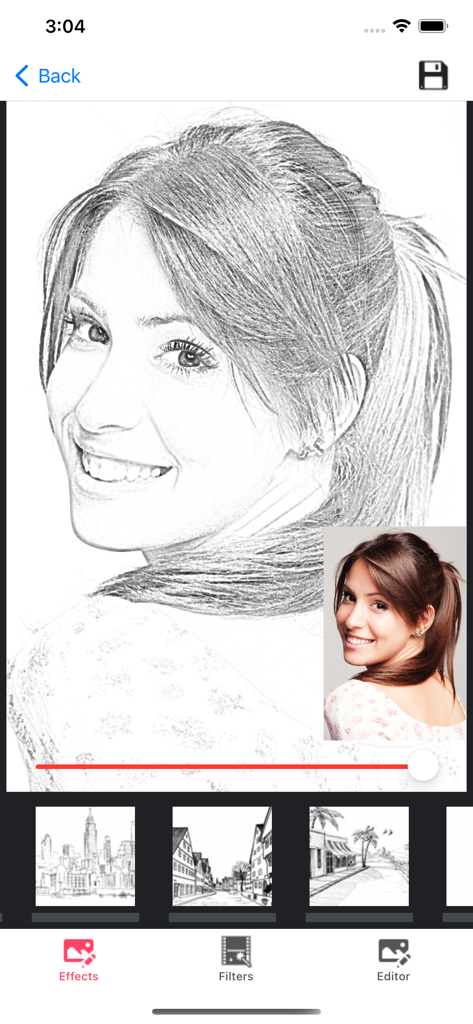 사진에서 만들어진 여성 초상화의 사실적인 연필 스케치