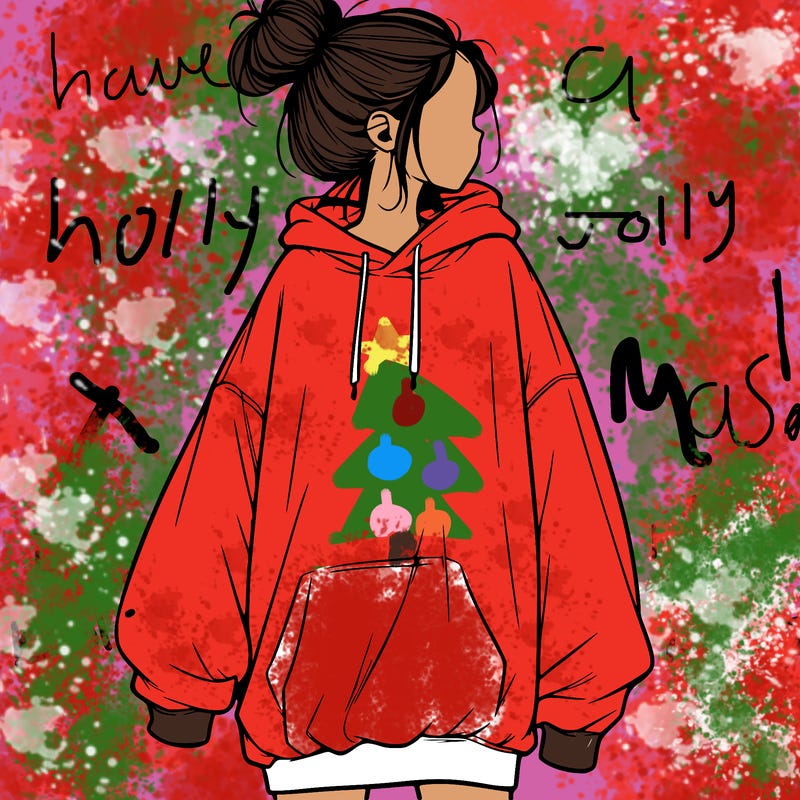 realistic girl with a oversized sweatshirt on and a bun