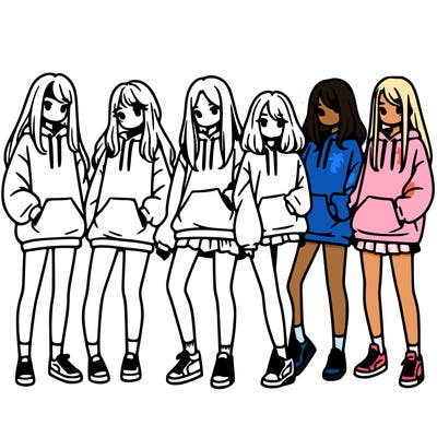 group of girls in baggy sweatshirts and shorts