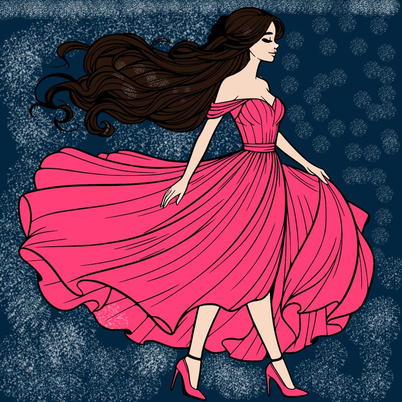 realistic woman in a dress flowing in the wind