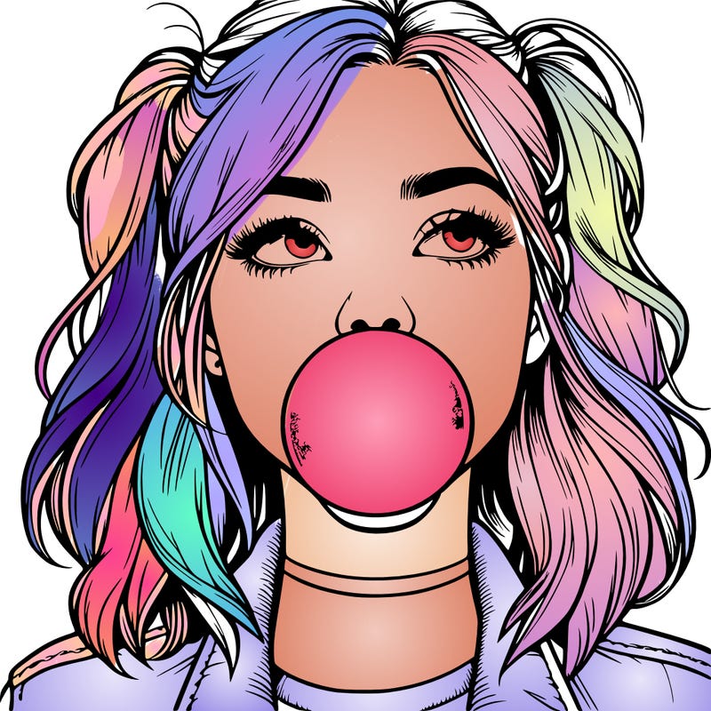 realististic girl blowing bubble -gum