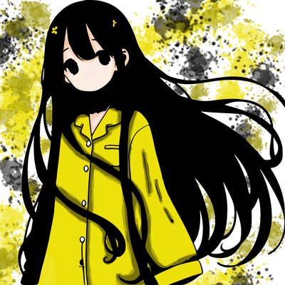 anime girl in pajamas with her silky dark black hair down