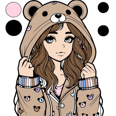 realistic girl in a animal pjs hoodie