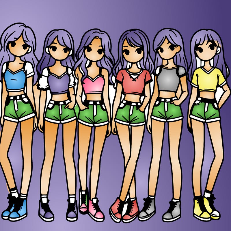a group of girls wearing crop tops and shorts