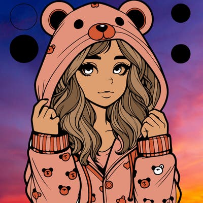 realistic girl in a animal pjs hoodie