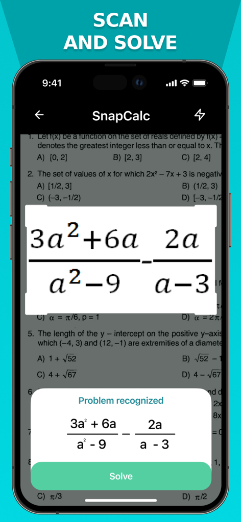 A mobile app scanning an algebra equation to provide a solution