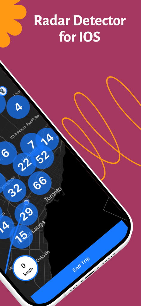 Radar Detector Police Finder App zeigt Echtzeit-Verkehrswarnungen auf einer Kartenoberfläche