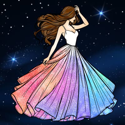 realistic woman with dress flowing in the wind