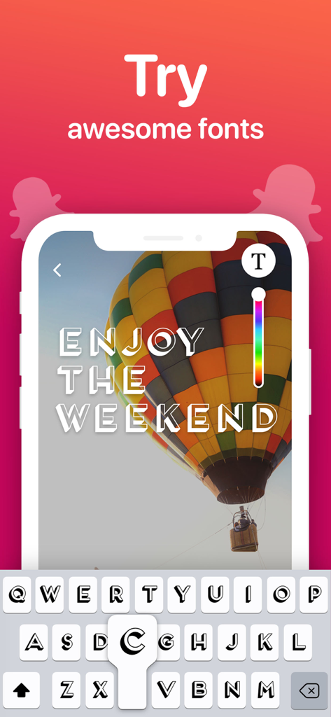 Custom font keyboard interface showing stylized typography on a social media story background.